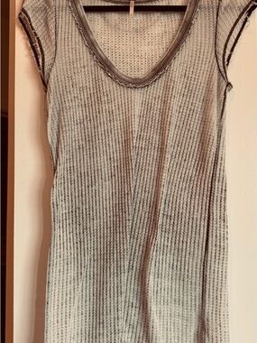 Free People Gray Ribbed V-Neck Tank